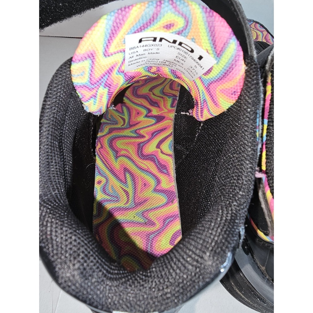 AND1 Boys Basketball Shoes Size 5 Black Multicolor High Top‎ Zip Strap - Picture 6 of 7